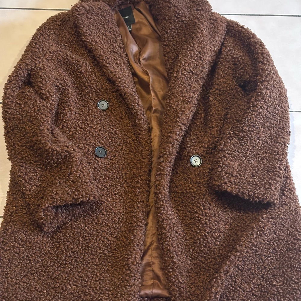 Forever 21 Brown Faux-Leather Lined Jacket